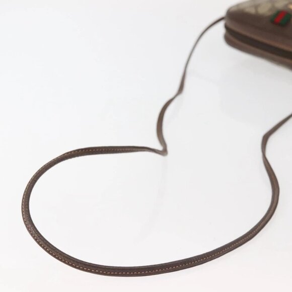 GUCCI GG Supreme Web Sherry Line Shoulder Bag PVC Beige Gold Red Auth 142847 - Picture 8 of 15